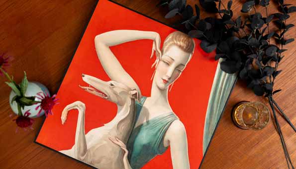 Billeder – Elegant Woman and Afghan Hound af Wladyslaw Benda